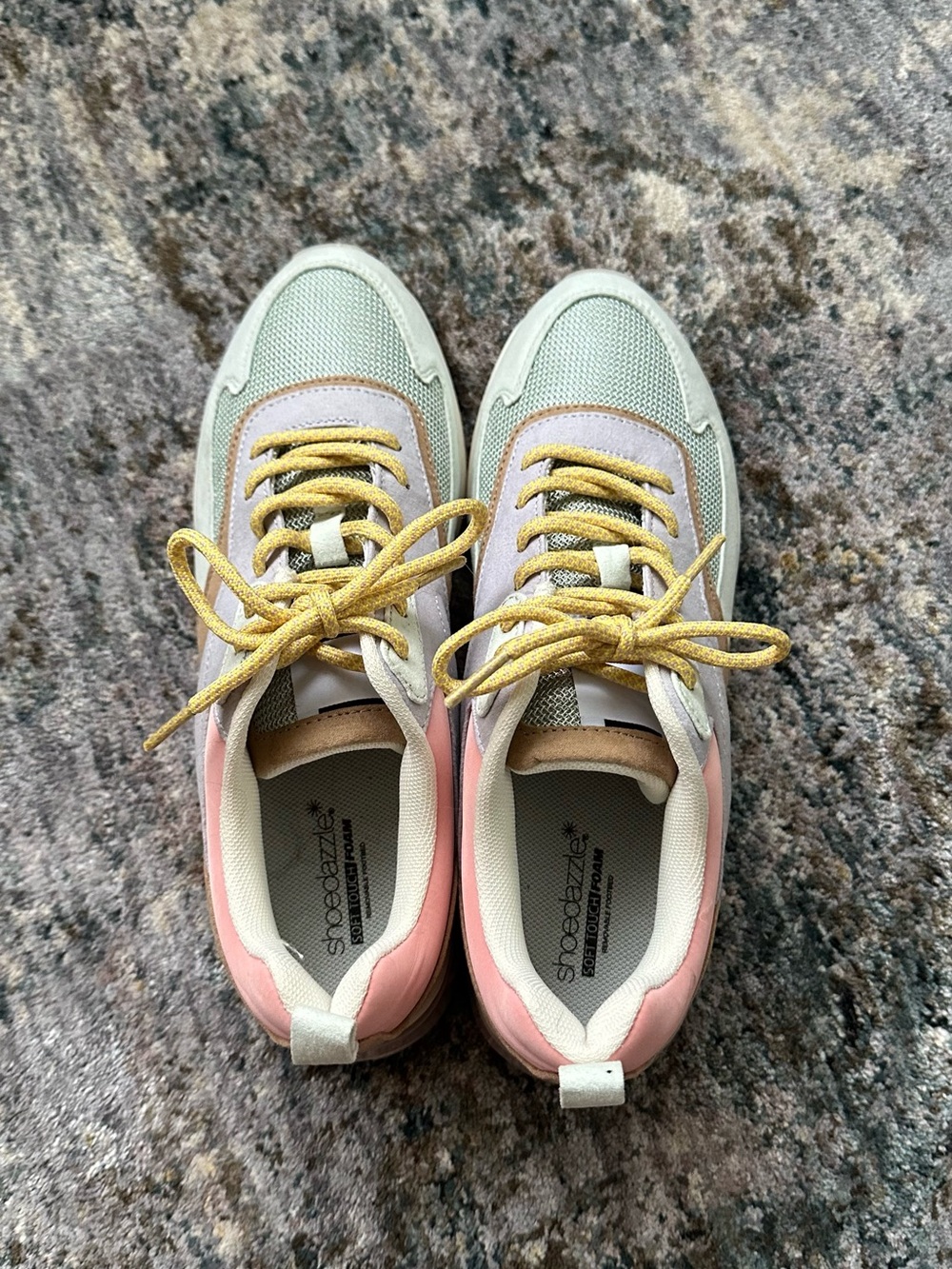 Shoe Dazzle Women's Pastel Mesh & Suede Sneakers in Pink and Yellow Accents - Picture 4 of 8